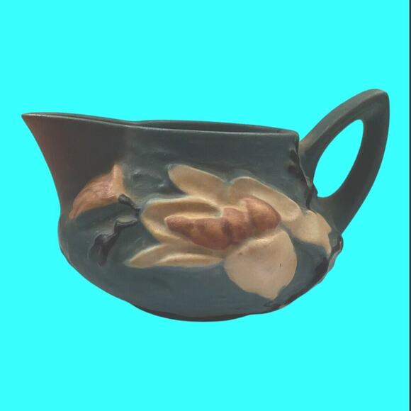 Roseville Pottery Blue Magnolia Creamer Or Small Pitcher 4-C 2.5" Tall - Picture 1 of 12